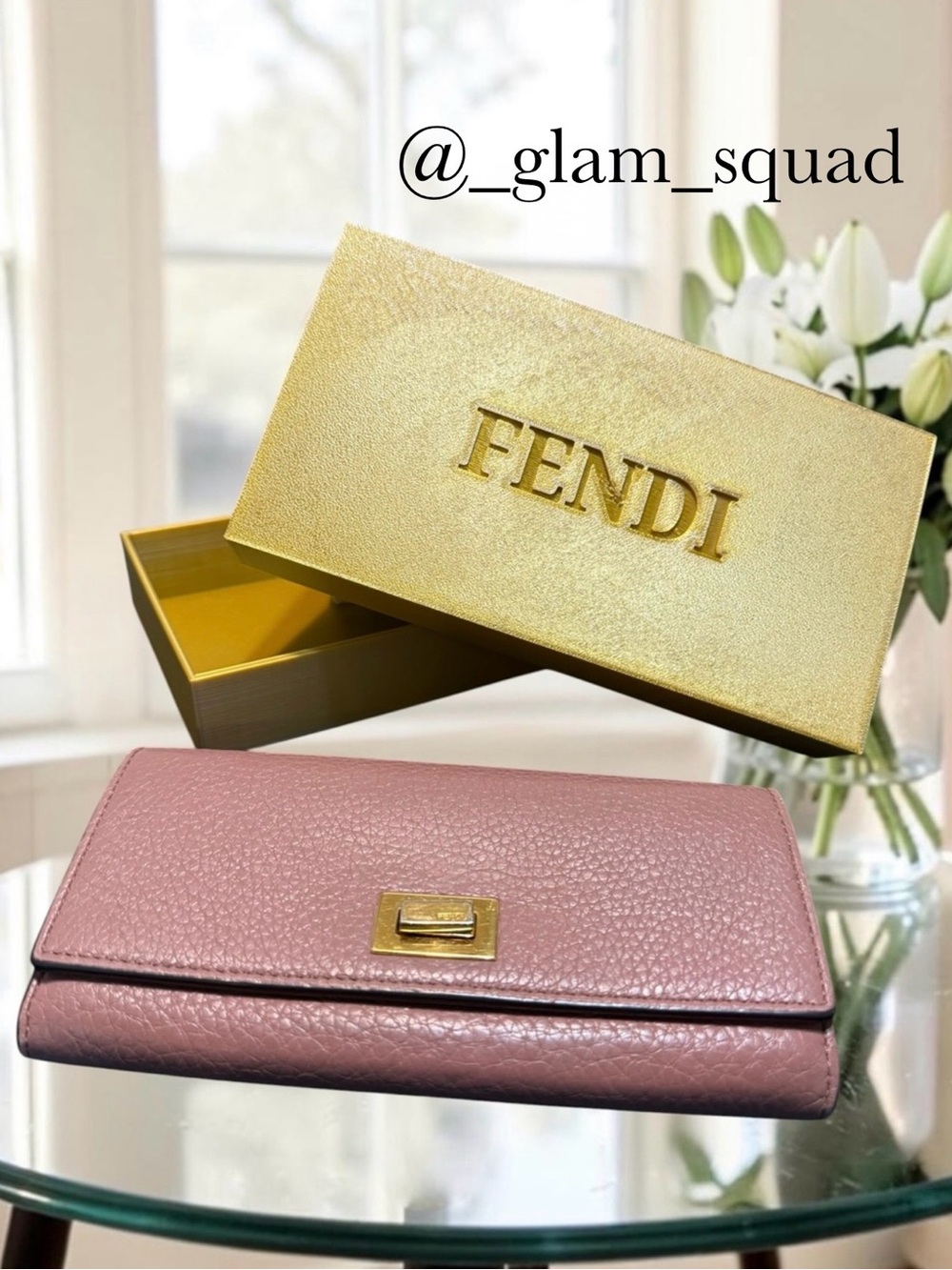 Authentic FENDI Peekaboo Continental Long Wallet Mauve Pink Leather EUC